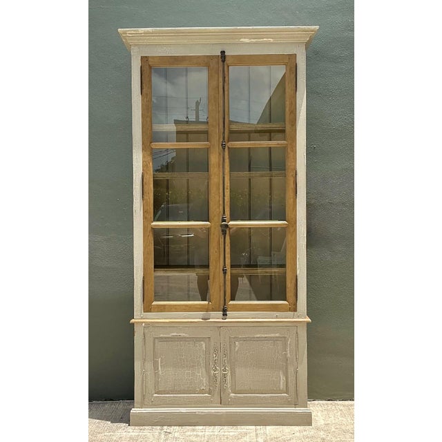 Vintage Distressed Wood and Glass Tall Cabinet For Sale - Image 13 of 14