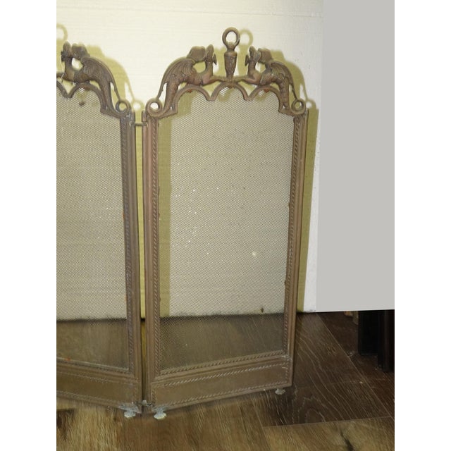 Metal Vintage Four Panel Short 20" High Fireplace Screen Guard W Dragon Motifs For Sale - Image 7 of 8