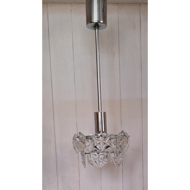 Vintage Ceiling Lamp with Chrome-Plated Metal Frame and Patterned Lead Crystal Plate Drops, 1970s For Sale - Image 4 of 8