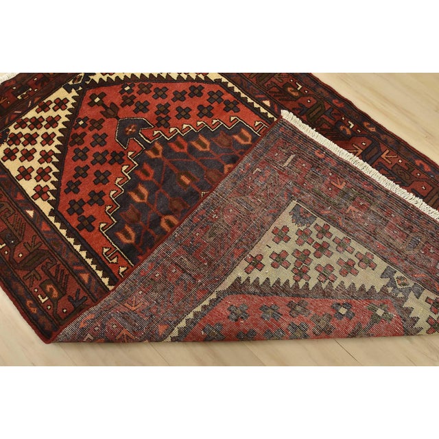 Hamedan Rug 4’1” X 6’4” Red Wool Vintage Tribal Hand-Knotted Carpet For Sale - Image 11 of 12