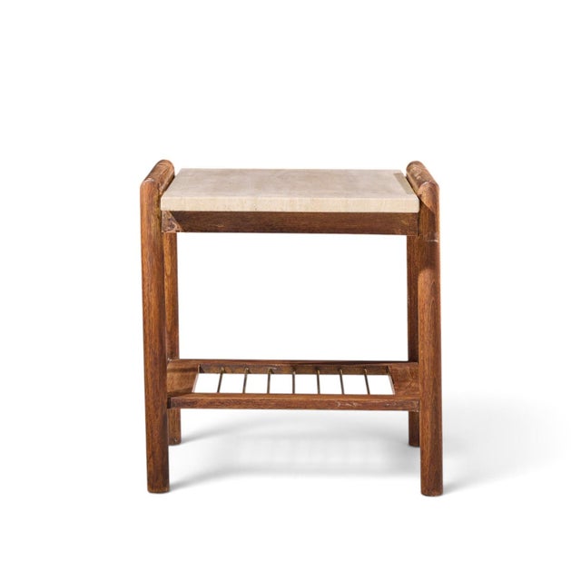 Wood Dux Style Mid Century Travertine and Oak Side End Tables - Pair For Sale - Image 7 of 11