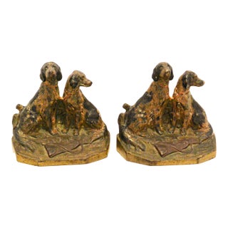 Early 20th Century American Cast Iron Figural "Hunting Pointers" Bookends - A Pair For Sale