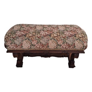 Early 20th Century Antique Upholstered Horsehair Stuffing Walnut Wood Bench For Sale