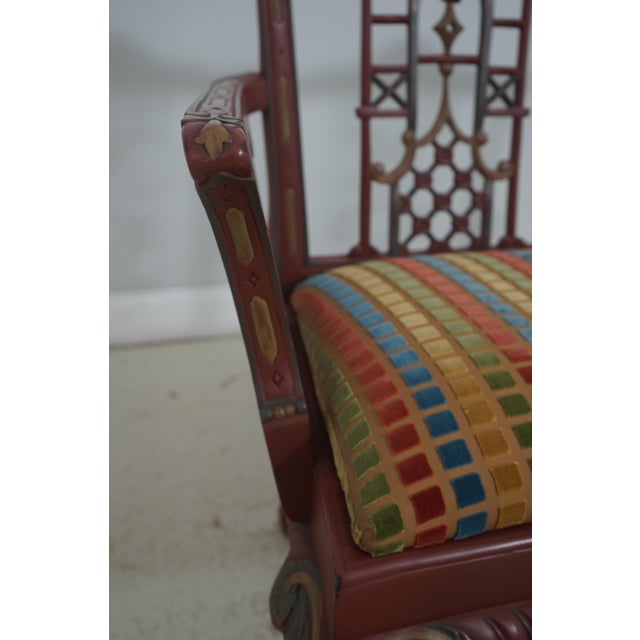 Chinese Chippendale Style Painted Finish Settee Bench For Sale - Image 13 of 18