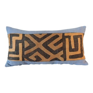 Vintage Kuba Tan and Brown Handwoven African Bolster Decorative Pillow For Sale