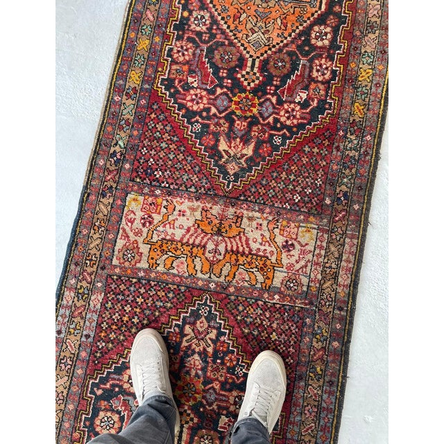 Antique Runner KISSING LIONS LEOPARDS with Duel Feline Subjects Rug 2.11 x 10.6 For Sale - Image 11 of 13