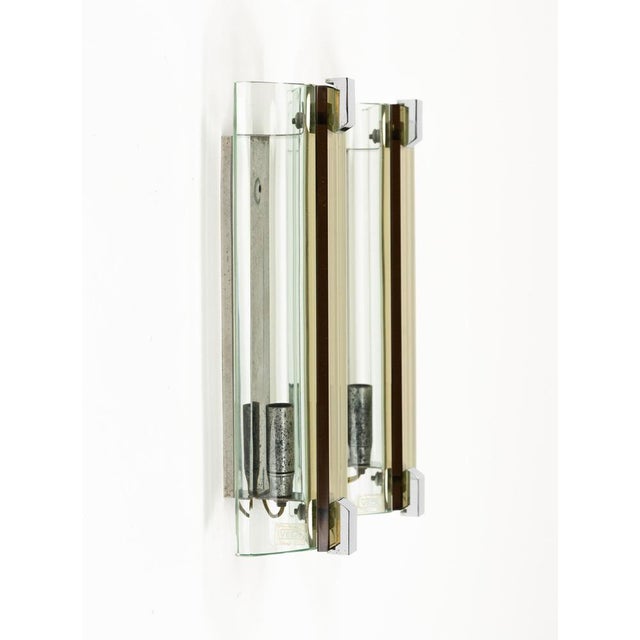 Mid-Century Wall Lamps in Glass and Steel attributed to Veca, Italy, 1970s, Set of 2 For Sale - Image 4 of 15