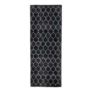 Black Modern Turkish Handmade Trellis Designed Gallery Wool Rug For Sale