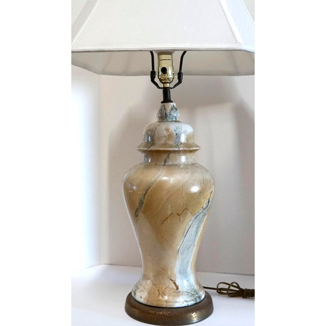 Vintage Mid 20th Century Marbelized Glass Table Lamp and Shade For Sale - Image 12 of 13