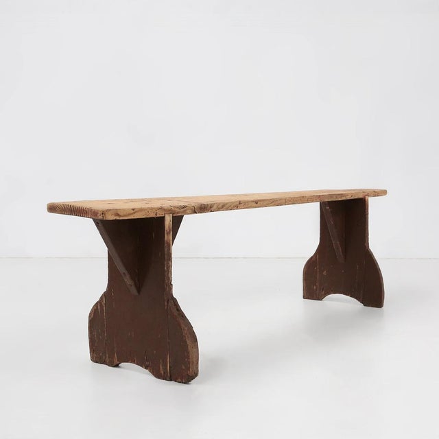 Rustic Wooden Bench with Brown Painted Feet, France, 1890s For Sale - Image 11 of 11
