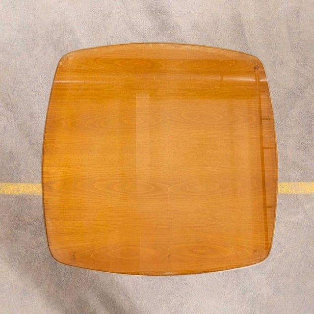 : 1950’s Rounded Corner Square Occasional Table. Good quality glass top side table with a well figured oak top made by the...