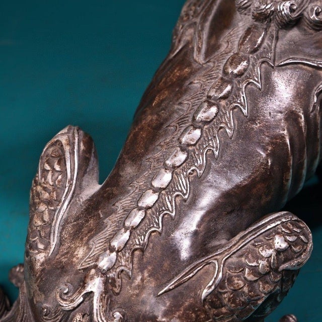 Bronze Vintage Silver-Inlaid Bronze Unicorn Figure - Mythical Beast Sculpture For Sale - Image 8 of 9