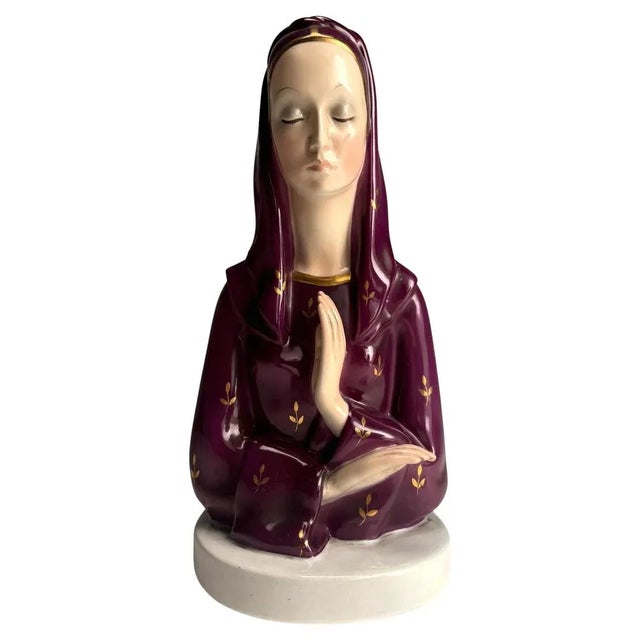 Beige Lenci Glazed Ceramic Praying Madonna, Italy, Turin, 1940s For Sale - Image 8 of 8