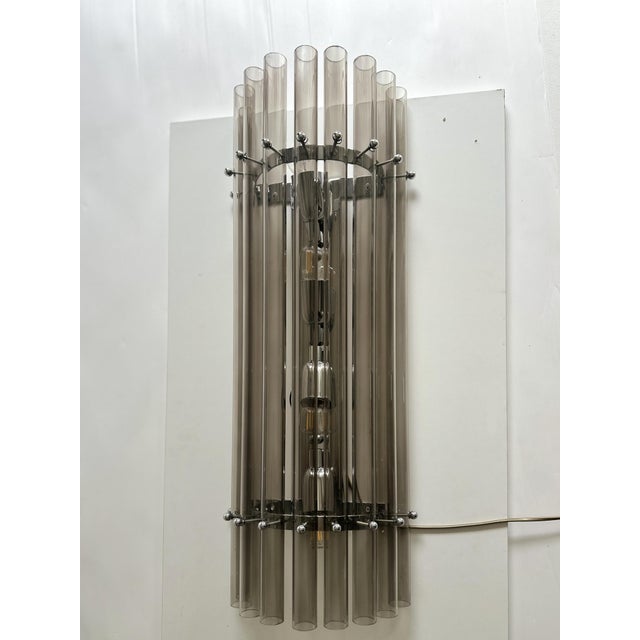 2020s Contemporary Modern Smoked-Fumè Glass Pipes Wall Sconces-Set of Two For Sale - Image 5 of 7