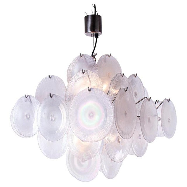 Chandelier with Iridescent Murano Glass Discs from Vistosi, Italy, 1960s For Sale - Image 12 of 13
