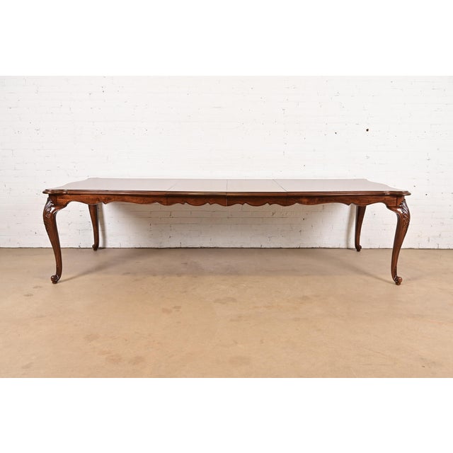 Baker Furniture Company Kindel Furniture Style French Provincial Louis XV Carved Cherry Wood Extension Dining Table, Newly Refinished For Sale - Image 4 of 11