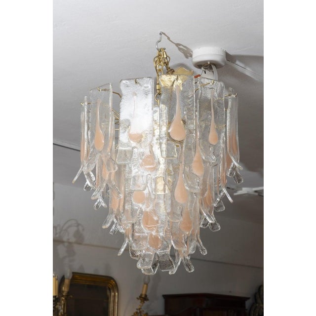 Mid 20th Century Murano Glass “Tronchi” Chandelier With Peachy Pink Inclusions For Sale - Image 5 of 6