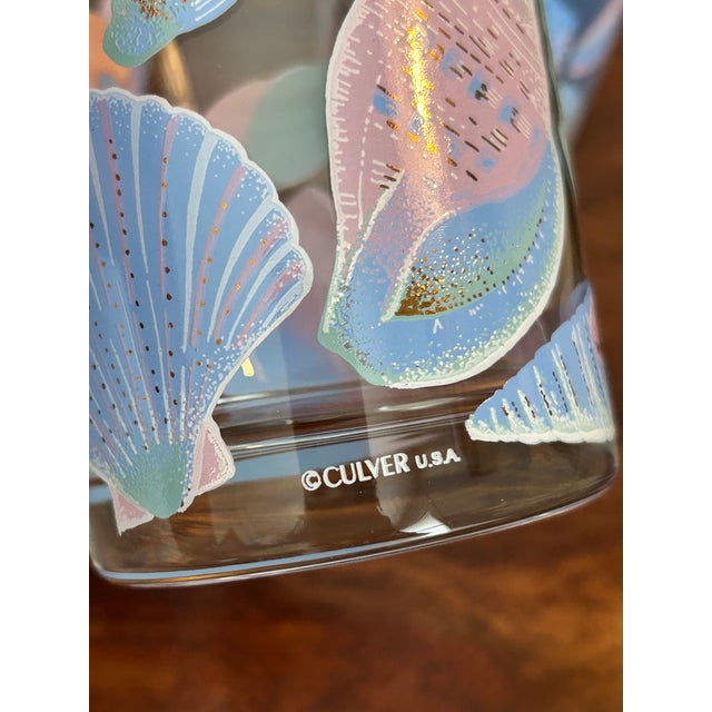 1980s Vintage 1980s Culver Usa Pink Blue Seashell Gold Rim Highball Glasses - Set of 3 For Sale - Image 5 of 7