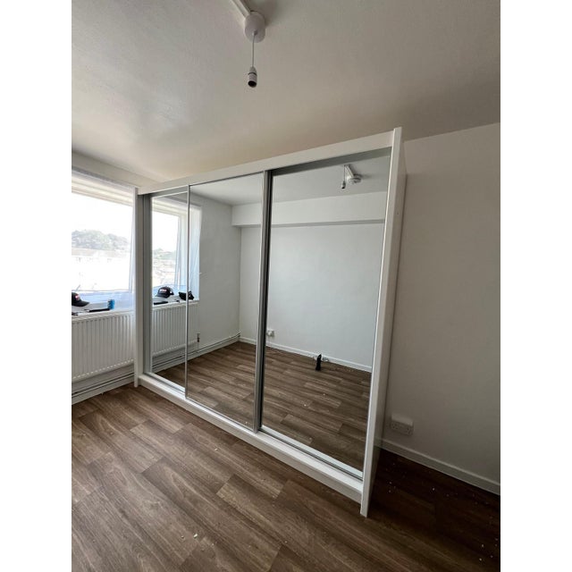 Modern Sliding Door Wardrobe Armoire With Shelving & Drawers – 250 Cm For Sale - Image 10 of 14