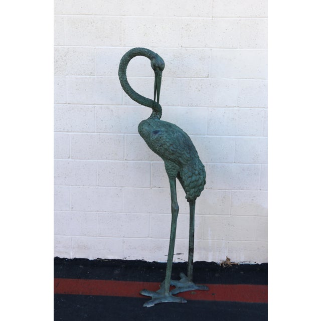 Pair of Contemporary Verdigris Bronze Crane Sculptures, 21st Century Garden Statues For Sale - Image 12 of 18
