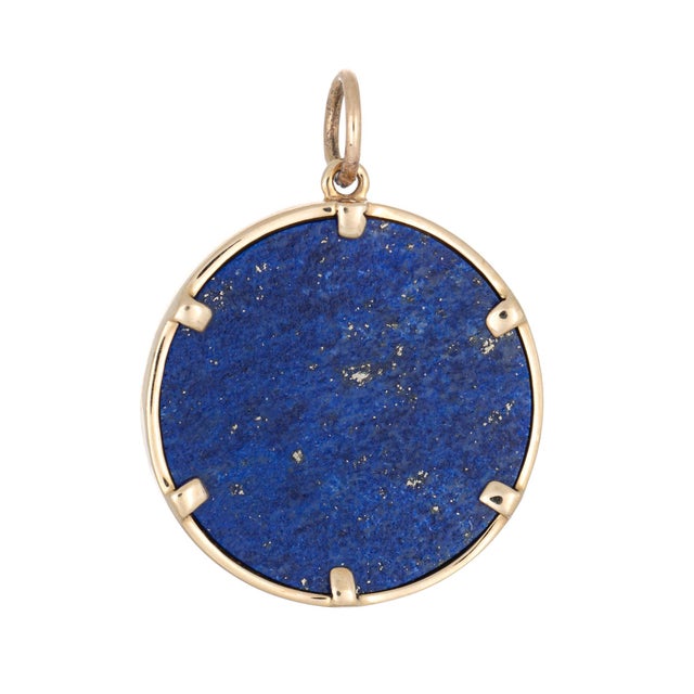Contemporary Compass Charm Lapis Lazuli Diamond Pendant Estate 14k Yellow Gold Enamel Jewelry For Sale - Image 3 of 4