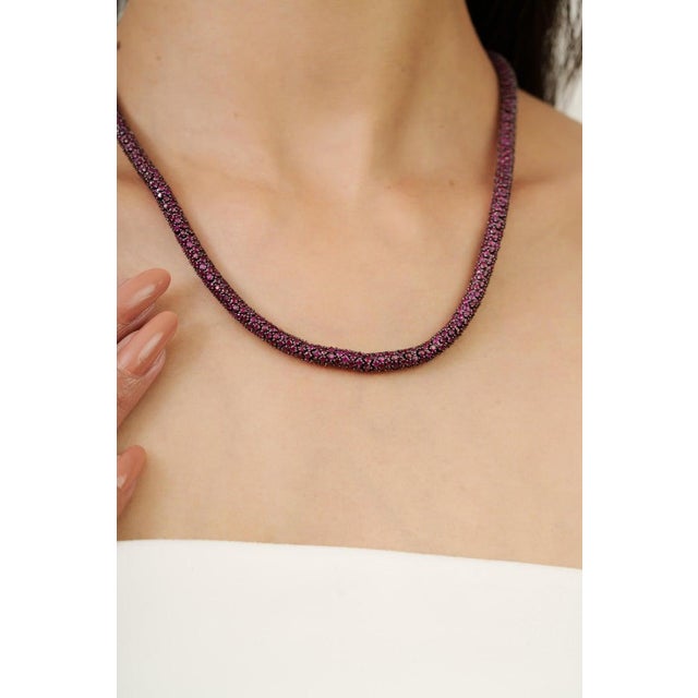Art Nouveau Natural Ruby Pave Set String Tennis Necklace in Silver- Mom Gift For Sale - Image 4 of 12