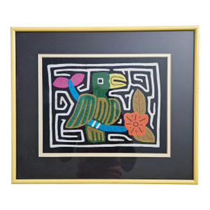 Vintage Kuna Mola Panama Matted Framed Art Work 14x16"