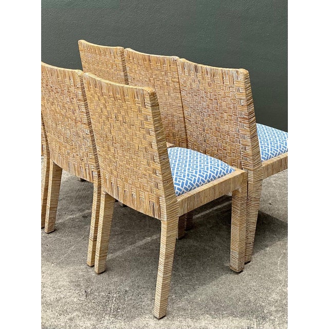Vintage Woven Rattan Dining Chairs in Quadrille For Sale - Image 10 of 18