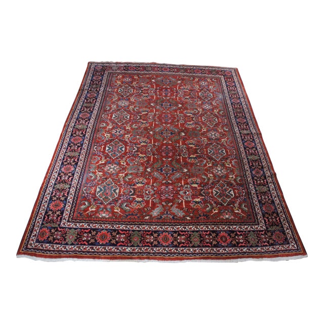 Large Vintage Hand Knotted Oriental Geometric Wool Area Rug Carpet 10' X 14' For Sale