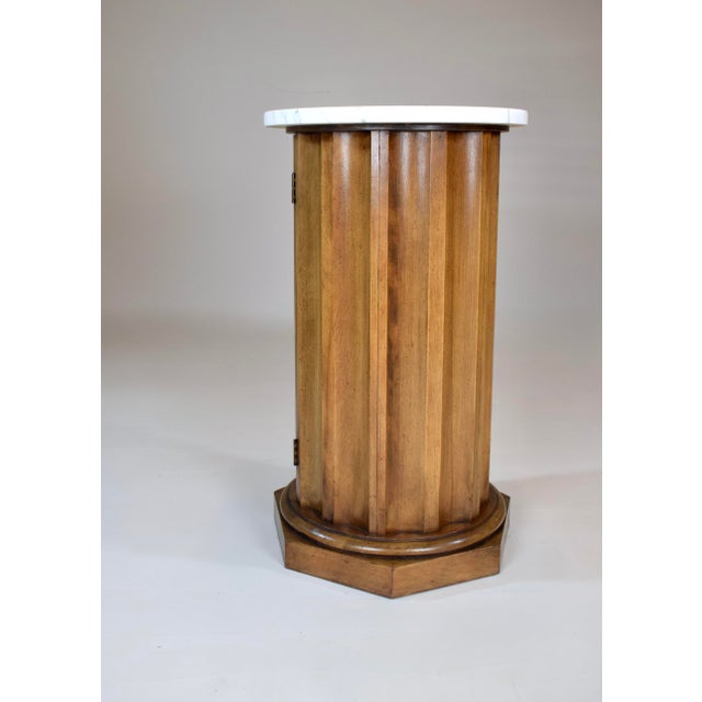 Brown Neoclassical Style Fluted Column Cabinet Table Marble Top For Sale - Image 8 of 11
