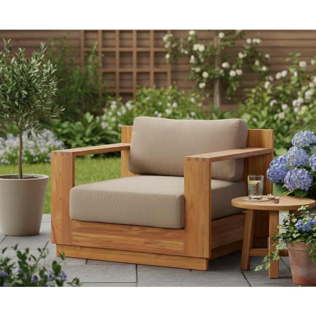 Modern Imperial Grove Outdoor Solid Teak Wood Armchair For Sale - Image 3 of 14
