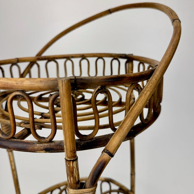 Wood Vintage Bamboo Rattan Serving Bar Cart, Italy, 1950s For Sale - Image 7 of 9