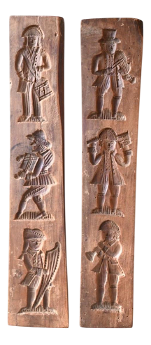 Antique Double-Sided Speculoos Mold Sculpted Musicians, 1800s