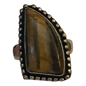 Mid 20th Century Triangular Tiger's Eye Beaded Sterling Ring Size 8
