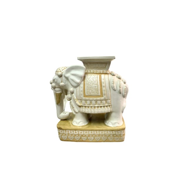 Mid-Century Modern Chinoiserie White Ceramic Elephant Garden Stool, Plant Stand, 23"h For Sale - Image 4 of 9