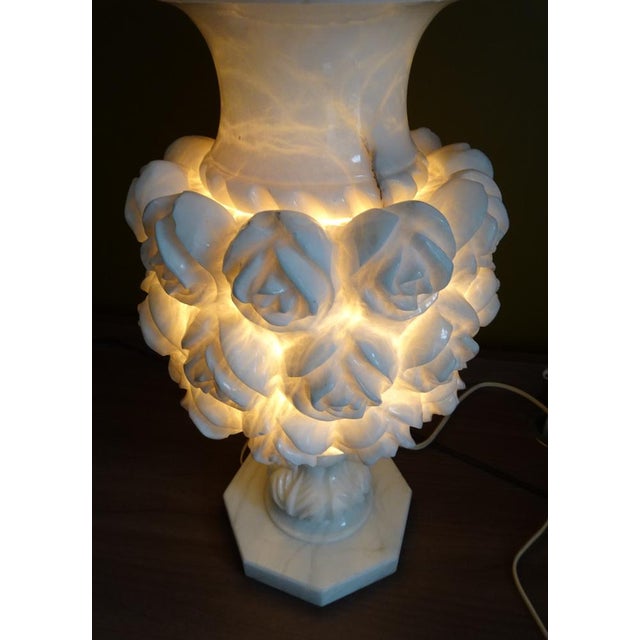 Italian Carved Flowers Alabaster Table Lamp, 1950s For Sale - Image 10 of 18