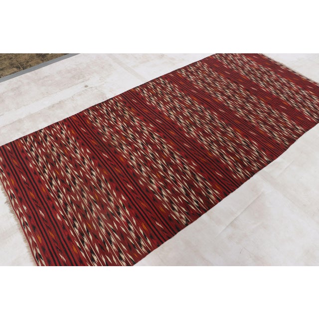 Tribal Antique Persian Kilim Runner in Red With Colorful Serrated Stripes - Rug & Kilim For Sale - Image 3 of 6