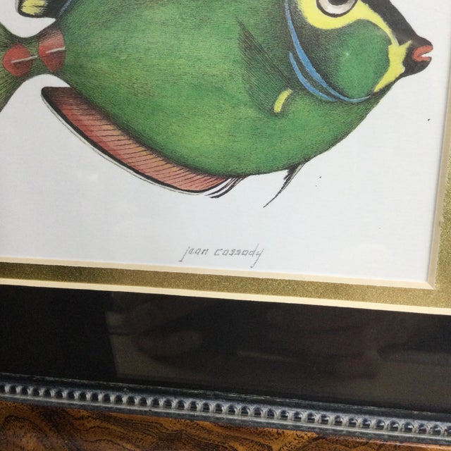 Gold Burl-Wood Framed Pair of Tropical Fish Prints by Jean Cassady For Sale - Image 8 of 10