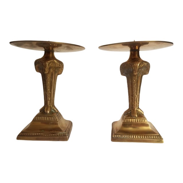 1960s Brass Ram Head Candle Holder With Large Base a Pair Chairish