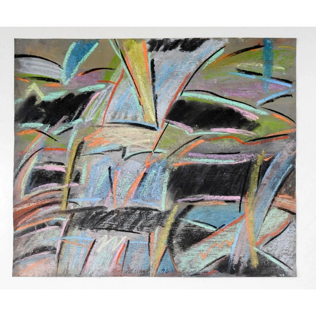 Contemporary Abstract Expressionist Blue, Turquoise & Black Jerry Adams Pastel Painting For Sale - Image 3 of 3