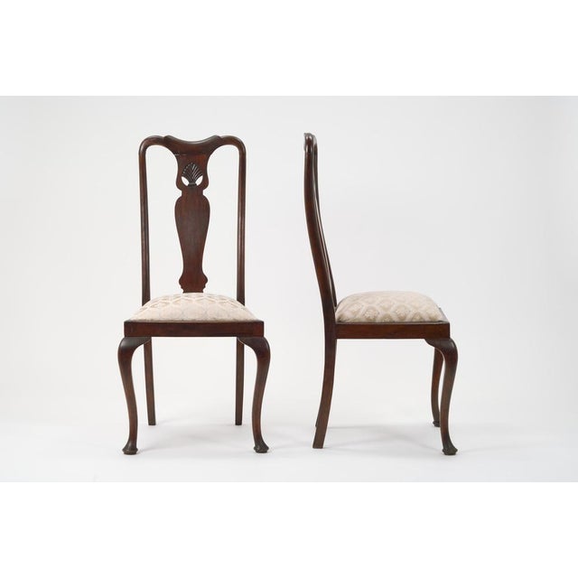 1930s Queen Anne Style Dining Chairs in Jaquard Fabric, 1890s, Set of 4 For Sale - Image 5 of 18