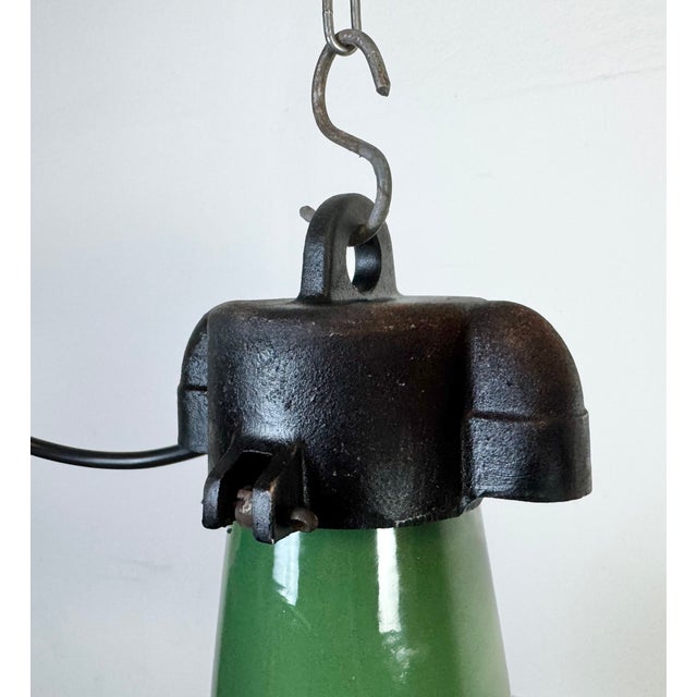 Industrial Green Enamel Factory Pendant Lamp, 1960s For Sale - Image 6 of 18