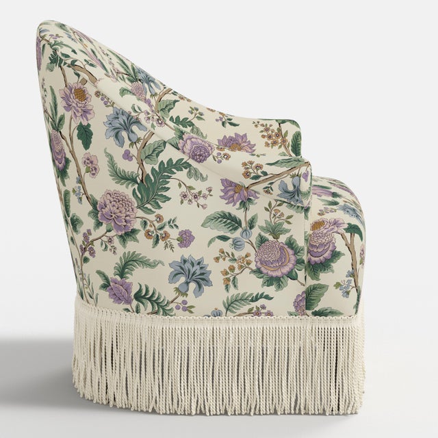 Spritely Home Josephine Fringe Chair in Lilac Tree of Life Floral For Sale - Image 4 of 8