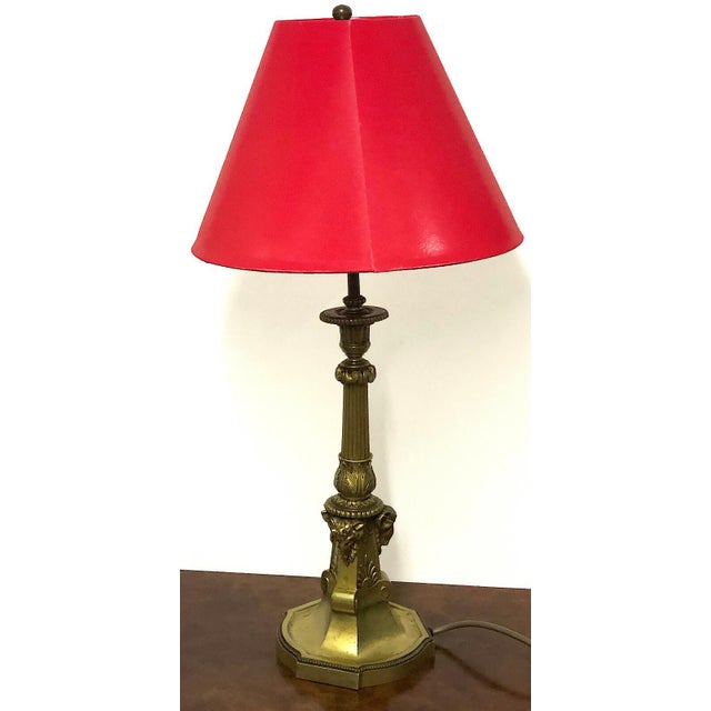 Antique Brass Cherub Table Lamp with Fabric Shade from Unbekannt, 1950s, in Very Good conditions. Designed 1950 to 1959 I...