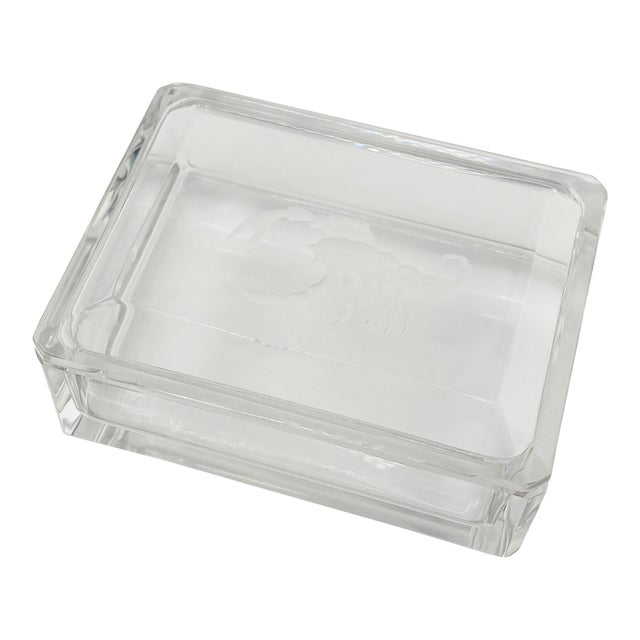 Mid 20th Century Val Saint Lambert Crystal Scorpion Covered Box, Belgian Zodiac Box - Signed For Sale