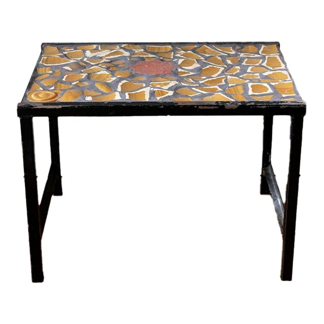 Iron Framed Artisan Tile Top Table. France , 1960’s For Sale