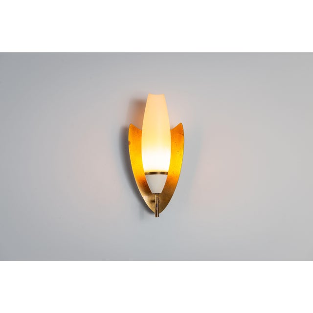 Cream Vintage Wall Lamps with Brass Shields and Glass Shades, 1960s, Set of 2 For Sale - Image 8 of 13