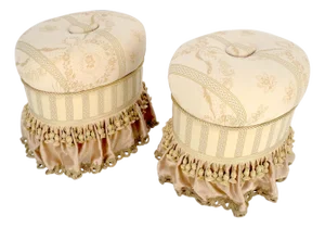 Pair Decorative Upholstery w/ Tassels Oval Benches Ottomans Foot Stools MINT