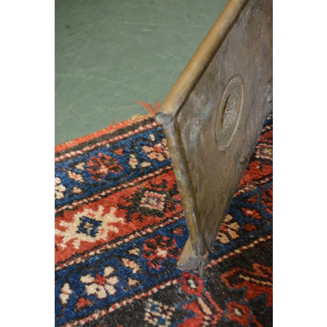 Metal English Brass Small Curved Fireplace Fender With Oval Emblems For Sale - Image 7 of 17