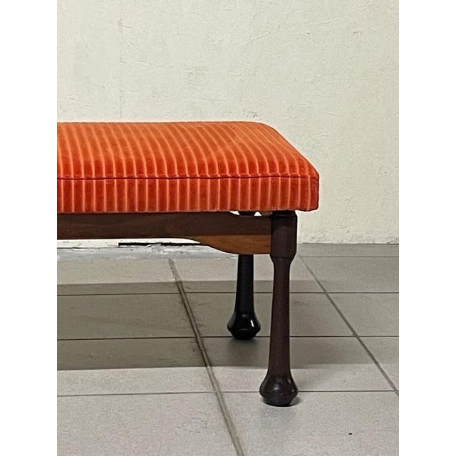 Bench in Stained Wood and Corduroy, 1960s For Sale - Image 6 of 13
